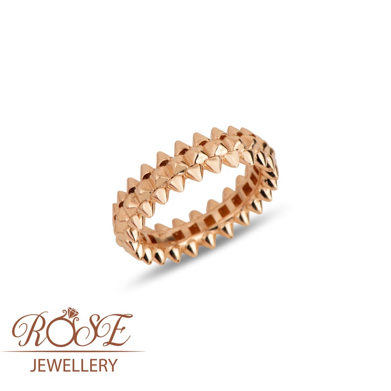 14K Real Solid Gold Ring / Gold Stackable Ring / Gift for Her / Gold Clash Ring image 3