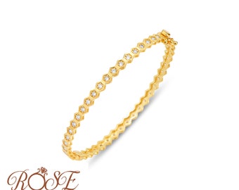 14K Real Gold  Bracelet /  Honeycomb Gold Bracelet / Real Gold Bangle  / Hexagonal Bracelet With Gemstone / Gift for Her / Beehive Bracelet