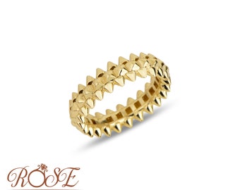 14K Echt Massiv Gold Ring / Stapelbarer Gold Ring / Geschenk für Sie / Gold Clash Ring