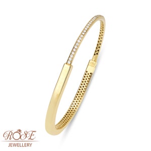 14K Real Gold Hinged Bracelet / U Lock Gold Bracelet / Real Gold Bangle / U Shape Gemstone Bangle / Stacking Bangle Bracelet / Gift for Her