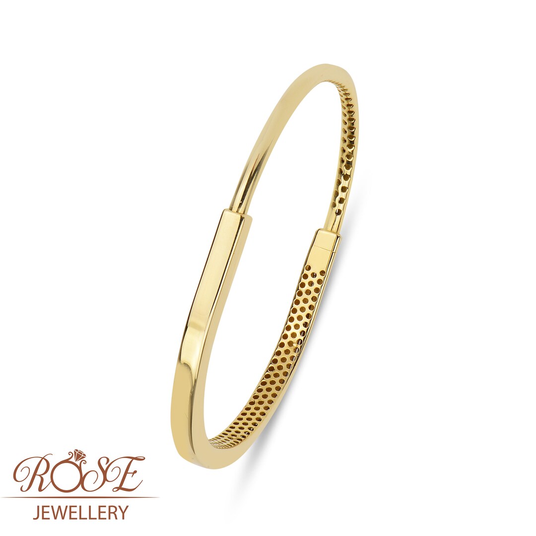 14K Real Gold Hinged Bracelet / U Lock Gold Bracelet / Real Gold Bangle