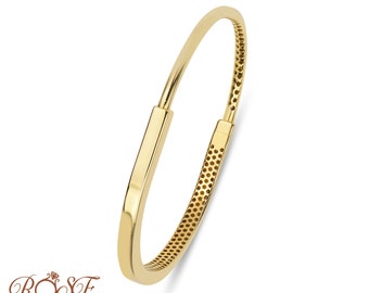 Pulsera con bisagras de oro real de 14K / Pulsera de oro con cerradura U / Brazalete de oro real / Brazalete en forma de U / Brazalete de apilamiento hecho a mano / Regalo para ella