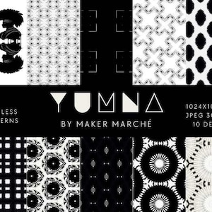 Yumna - Nahtlose digitale Mustersammlung, digitales Schwarz-Weiß-Papierpaket. Muster, Scrapbooking-Seiten. Schwarzweiß-Hintergrund