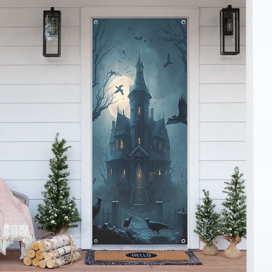 Halloween Spooky Haunted Mansion Door Cover Halloween Front Etsy