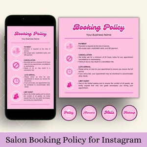 Editable Booking and Cancellation Policy template, Term and Condition for Instagram Post and Story with Pink Color Beauty Highlight Cover