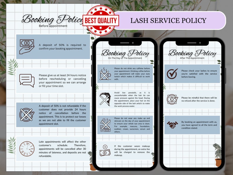 Booking and Cancellation Policy Editable Instagram for Lash Tech Booking and Cancellation Policy Editable Instagram for Lash Tech