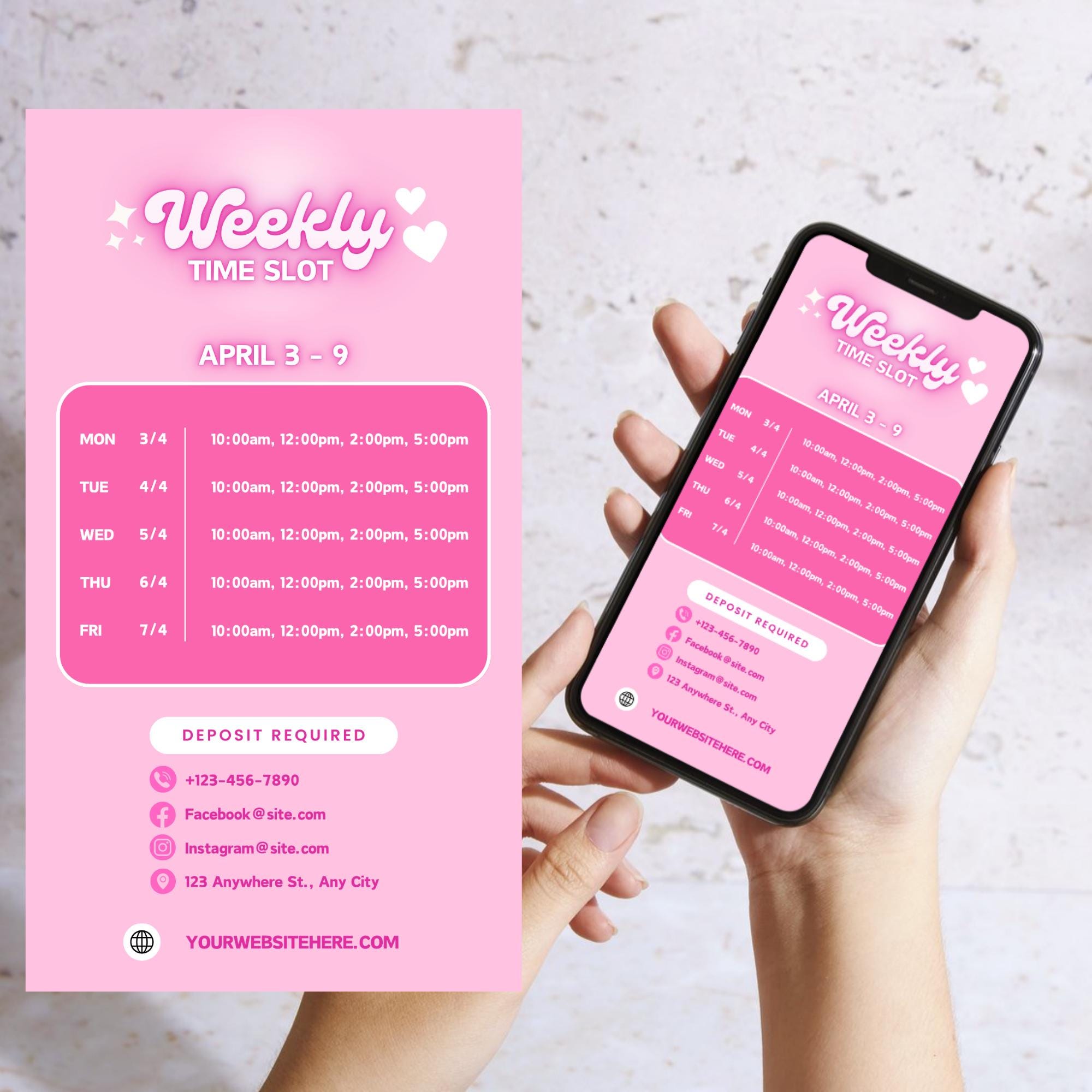 Unicorn Weekly Time Slot Pink Template Canva, Social Media Instagram ...