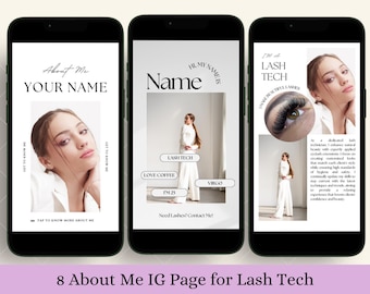 About Me Template Aesthetic for Lash Technician to Post Social Media IG Instagram Story & Post Personal Profile Beauty Business Owner Intro