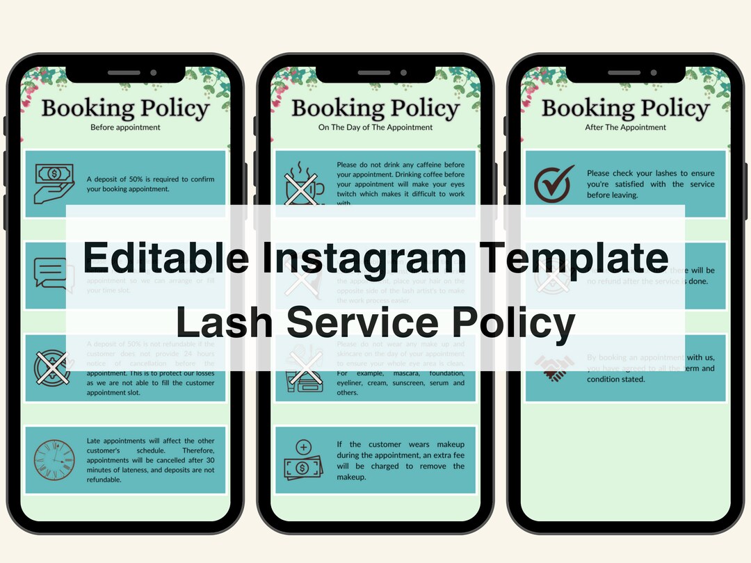 Editable Instagram for Lash Tech Policies Template Term and Etsy