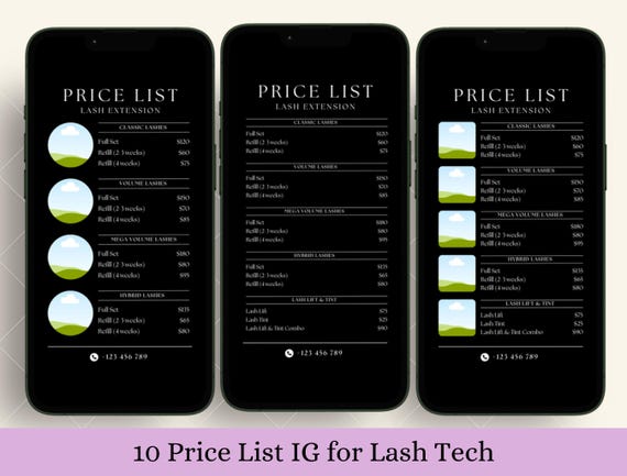 Lash Price List Template Minimalist Lash Technician Post on Social Media IG Instagram Story & Post Flyer Template List of Services Pricelist