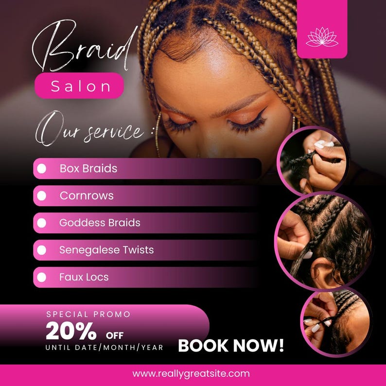 Braid Salon Printable Flyer Template Pink, Hair for Stylist Instagram ...