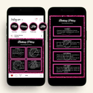 Editable Booking and Cancellation Policy template, Term and Condition for Instagram Post and Story with Black Pink Beauty Highlight Cover