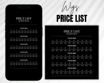 Wigs Price List Bundle Flyer for Hairstylist Business | DIY Hair Extension Salon | Social Media IG Instagram Post | Editable Canva Template