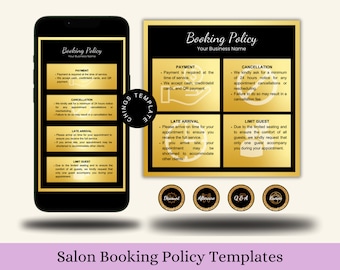 Booking and Cancellation Policy Editable Instagram template, Term and Condition. Black and Gold Instagram post and story template