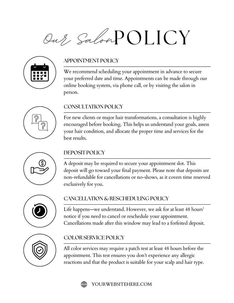 Printable Hair Salon Policy Template Canva | Editable US Letter Size ...