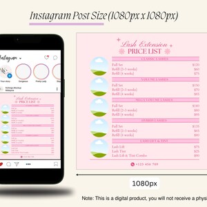 May include: A pink and white graphic with a price list for lash extensions. The graphic includes the prices for full sets and refills of classic, volume, mega volume, and hybrid lashes. It also includes the prices for lash lifts and tints. The graphic is designed for use on social media.