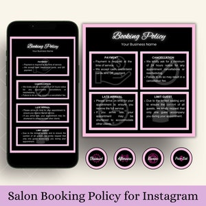 Editable Booking and Cancellation Policy template, Term and Condition for Instagram Post and Story with Black Pink Beauty Highlight Cover