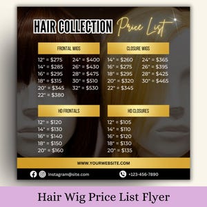 Editable DIY Hair Extension Wig Price List bundle Flyer Templates for Hairstylist Designed for Social Media Instagram Post Beauty Salon Sale