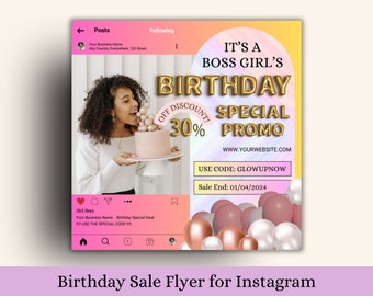 CEO meisje baas verjaardag verkoop flyer viering sjabloon voor wimper haar nagel pruik make-up schoonheid bedrijf voor korting speciale deal marketing