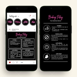 Editable Booking and Cancellation Policy template, Term and Condition for Instagram Post and Story with Black Pink Beauty Highlight Cover