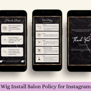 Wig Install Salon Booking and Cancellation Policy Editable Instagram Post and Story Term and Condition Template for beauty business customer