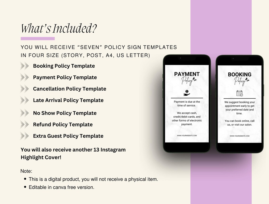 Editable Payment, Refund & Cancellation Policy Canva Template | Salon ...