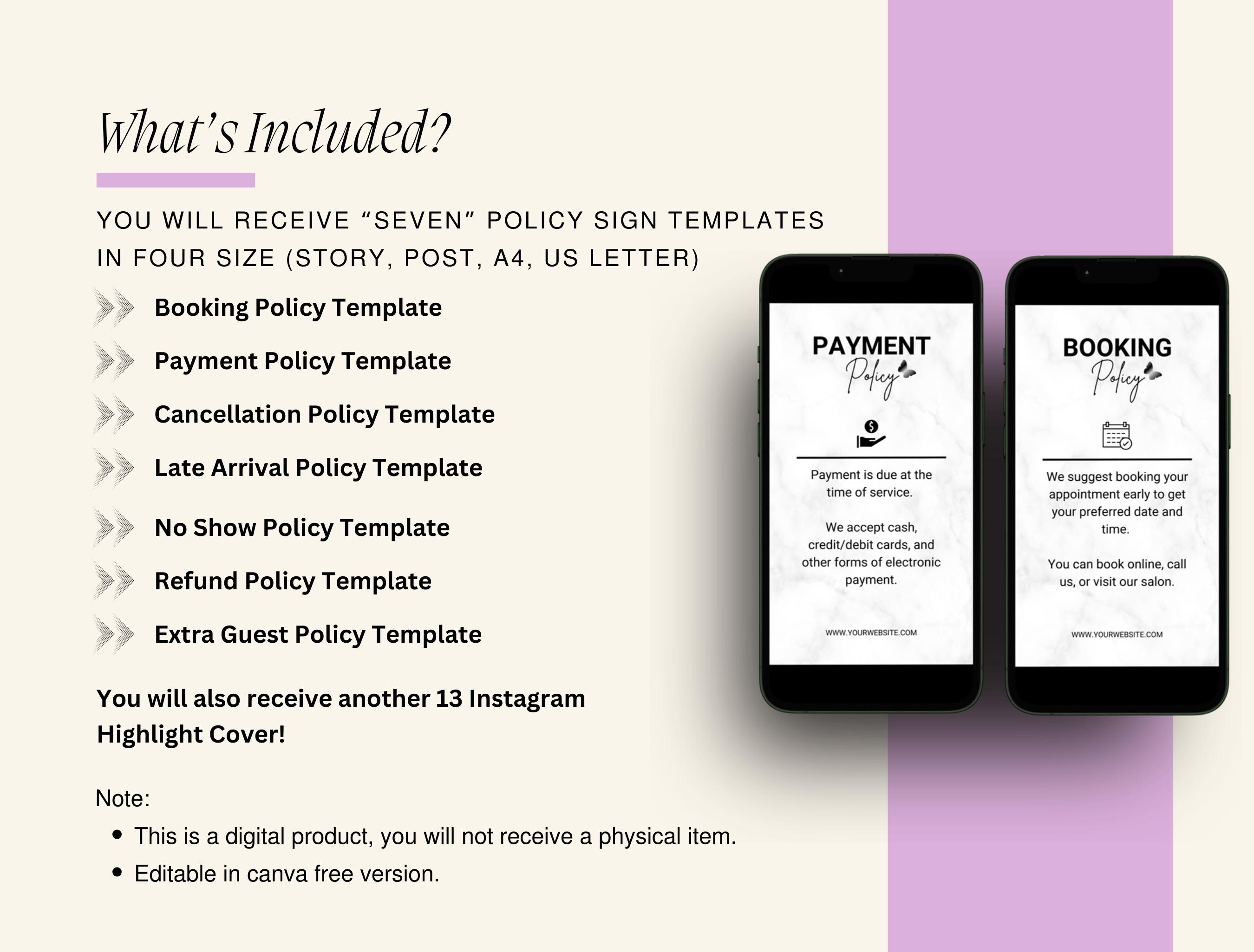 Editable Payment, Refund & Cancellation Policy Canva Template | Salon ...