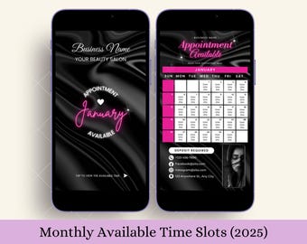 2025 Monthly Available Time Slot Pink Flyer templates for Lash Nail Hair Social Media Instagram Business Story Customer Time Schedule Update