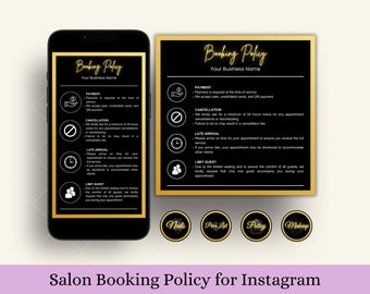 Editable Booking and Cancellation Policy template, Term and Condition for Instagram Post and Story with Black Gold Beauty Highlight Cover