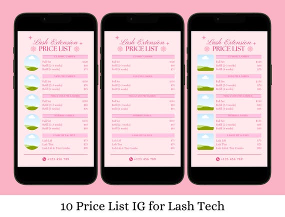 Lash Price List Template Pink | Editable Canva Flyer for Lash Tech Artist | IG Post & Story Lash Services Menu Pricelist for Salon Marketing
