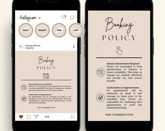 Booking Policy Template Canva for Beauty Salon Business Term and Condition to Post on Social Media Instagram Post and Story Template Flyer