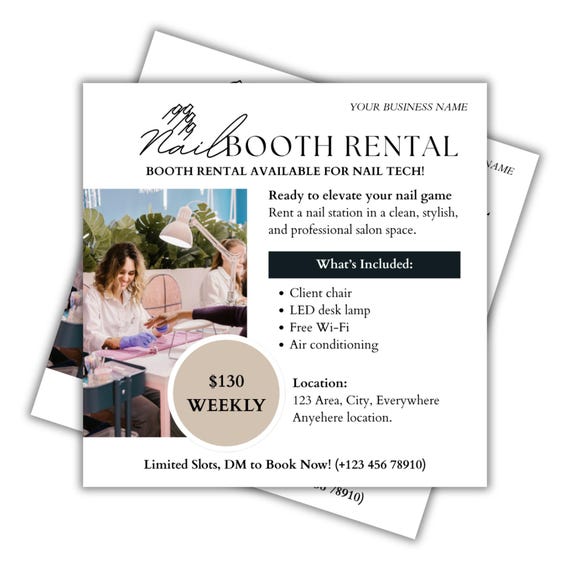 Nail Tech Booth Rental Flyer Canva Template Editable Beauty