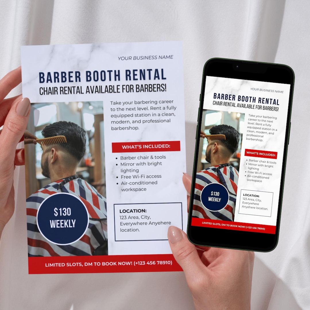 Barber Booth Rental Flyer Templates | Editable Chair Rental Poster ...