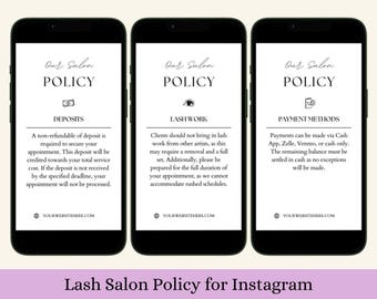 Booking Policies for Lash Technician Canva Template | Salon Terms, Deposit, Payment and Cancellation Policy | Instagram Post IG Story Design