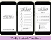 Weekly Available Time Slot Flyer Minimalist template Canva, Social Media Instagram Story IG Post Salon Business, Beautician Time Schedule