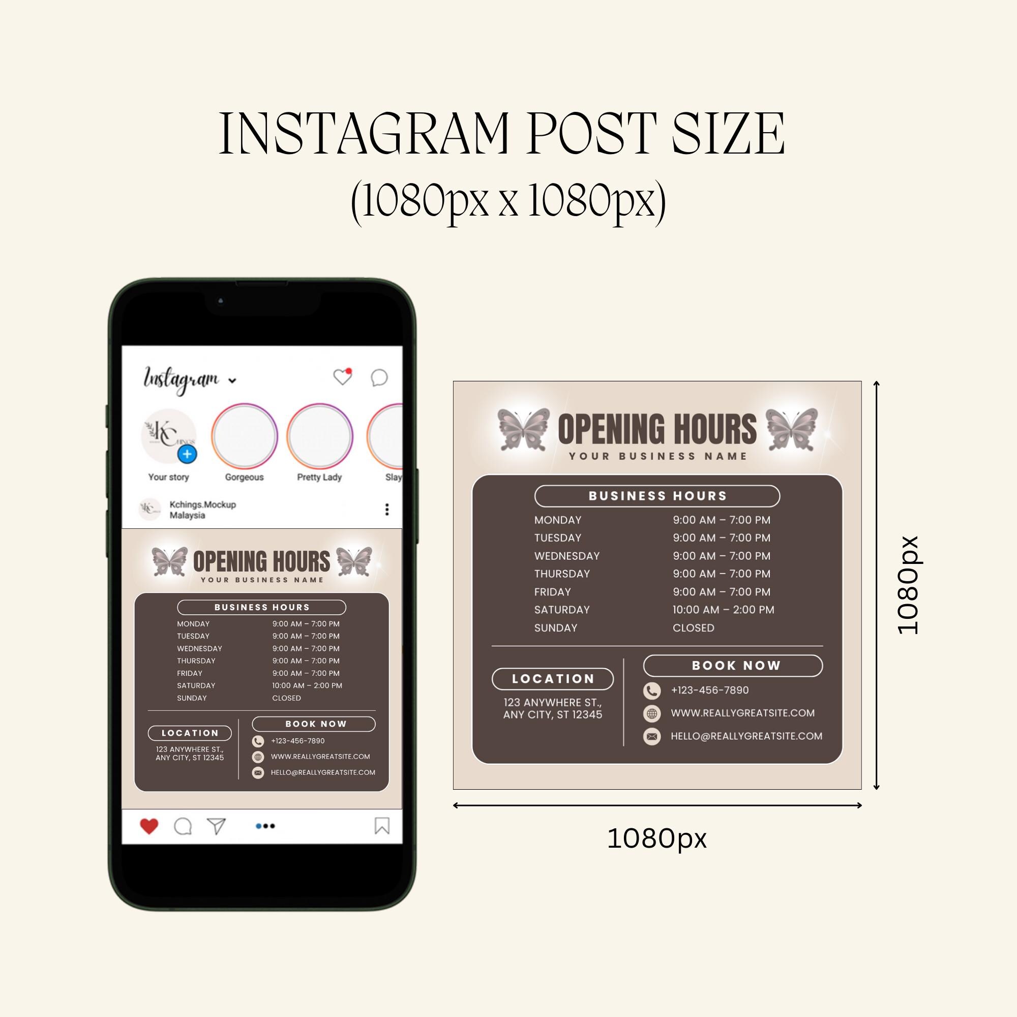 Salon Operating Hours Example Editable Salon Opening Hours Sign Template | Instagram Post and Story ...