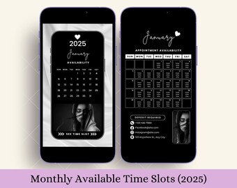 Modèle de Flyer de créneau horaire disponible pour le mois 2025 Canva for Lash Nail Hair Réseaux sociaux Instagram Histoire d'entreprise Mise à jour du calendrier du client