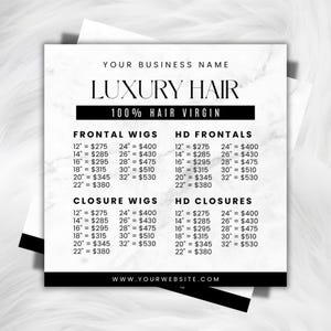 Editable DIY Hair Extension Wig Price List bundle Flyer Templates for Hairstylist Designed for Social Media Instagram Post Beauty Salon Sale