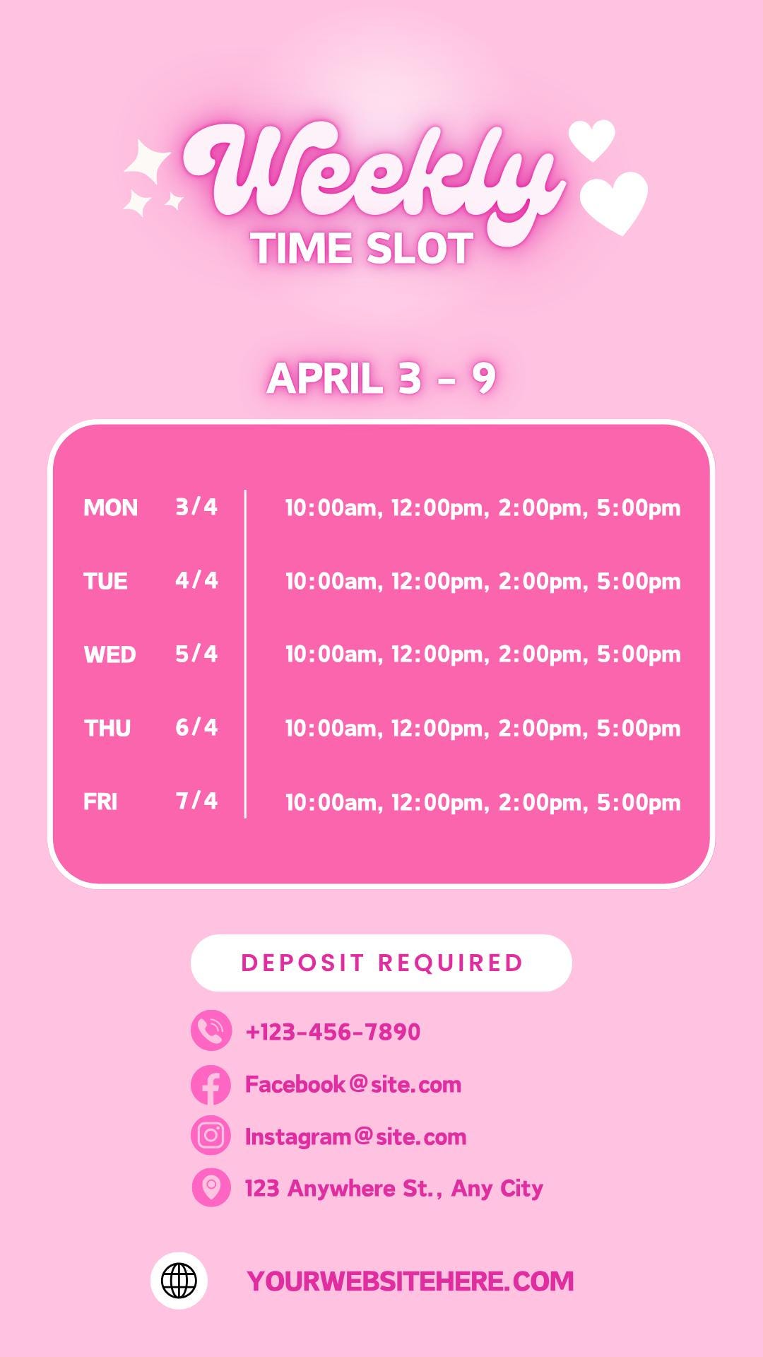 Unicorn Weekly Time Slot Pink Template Canva, Social Media Instagram ...