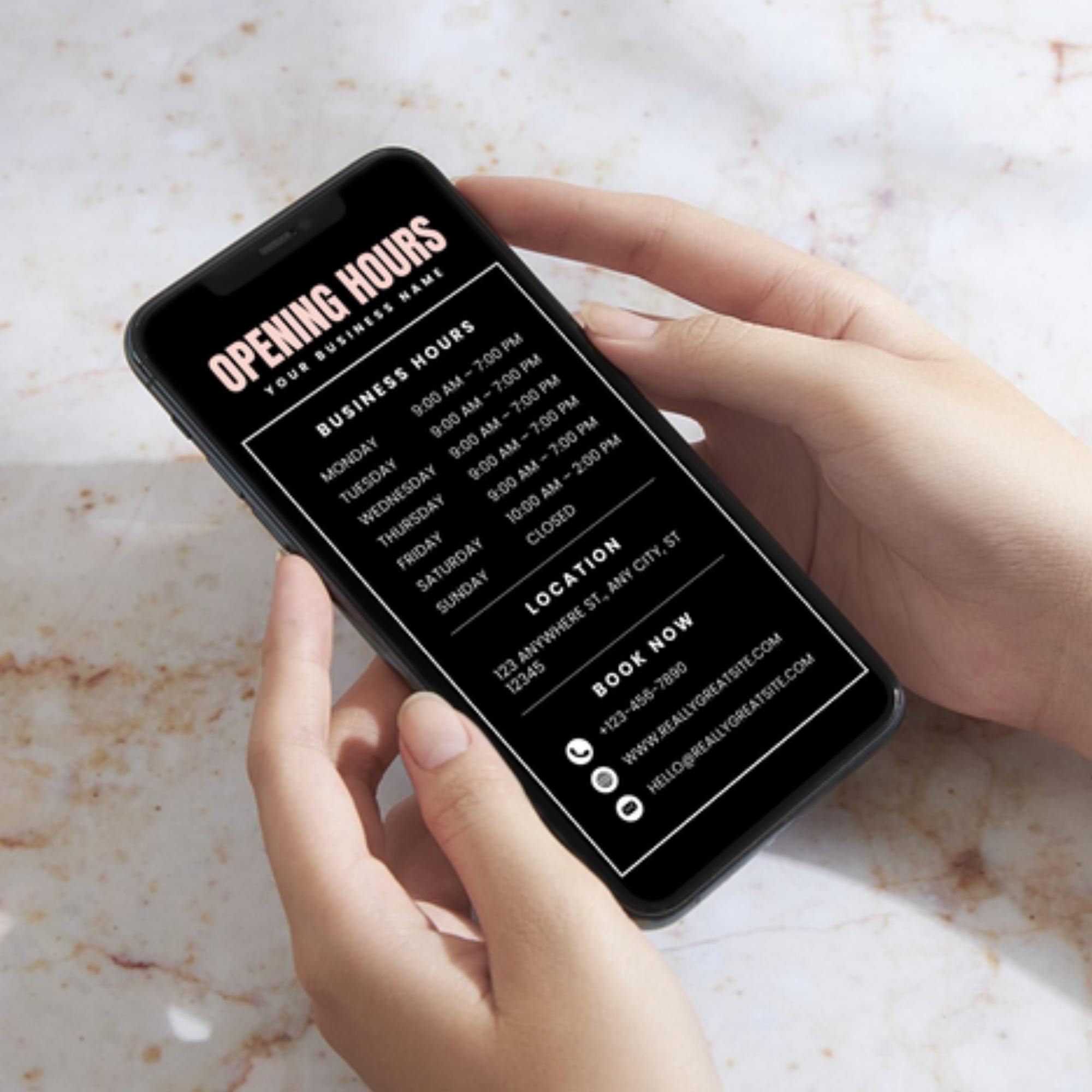 Salon Operating Hours Example Editable Salon Opening Hours Sign Template | Instagram Post and Story ...