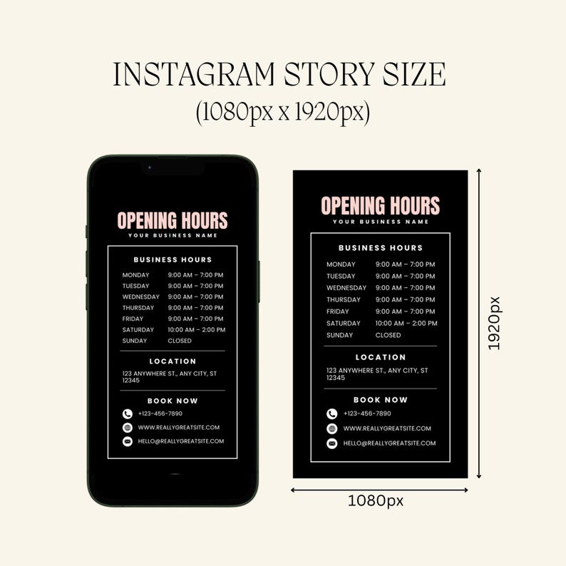 Salon Operating Hours Example Editable Salon Opening Hours Sign Template | Instagram Post and Story ...