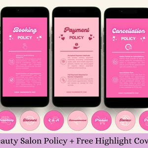 Booking Policy Template Pink Canva, Term and Condition, Cancellation Policies, Social Media Instagram Story, Salon Business, Highlight Cover