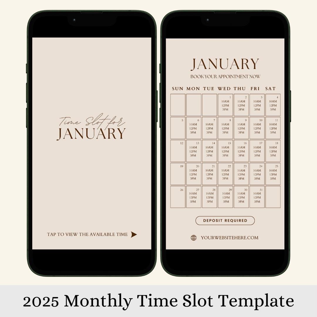 2025 Monthly Available Time Slot Beige Flyer Templates for Lash Nail ...