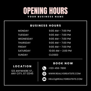 Salon Operating Hours Example Editable Salon Opening Hours Sign Template | Instagram Post and Story ...