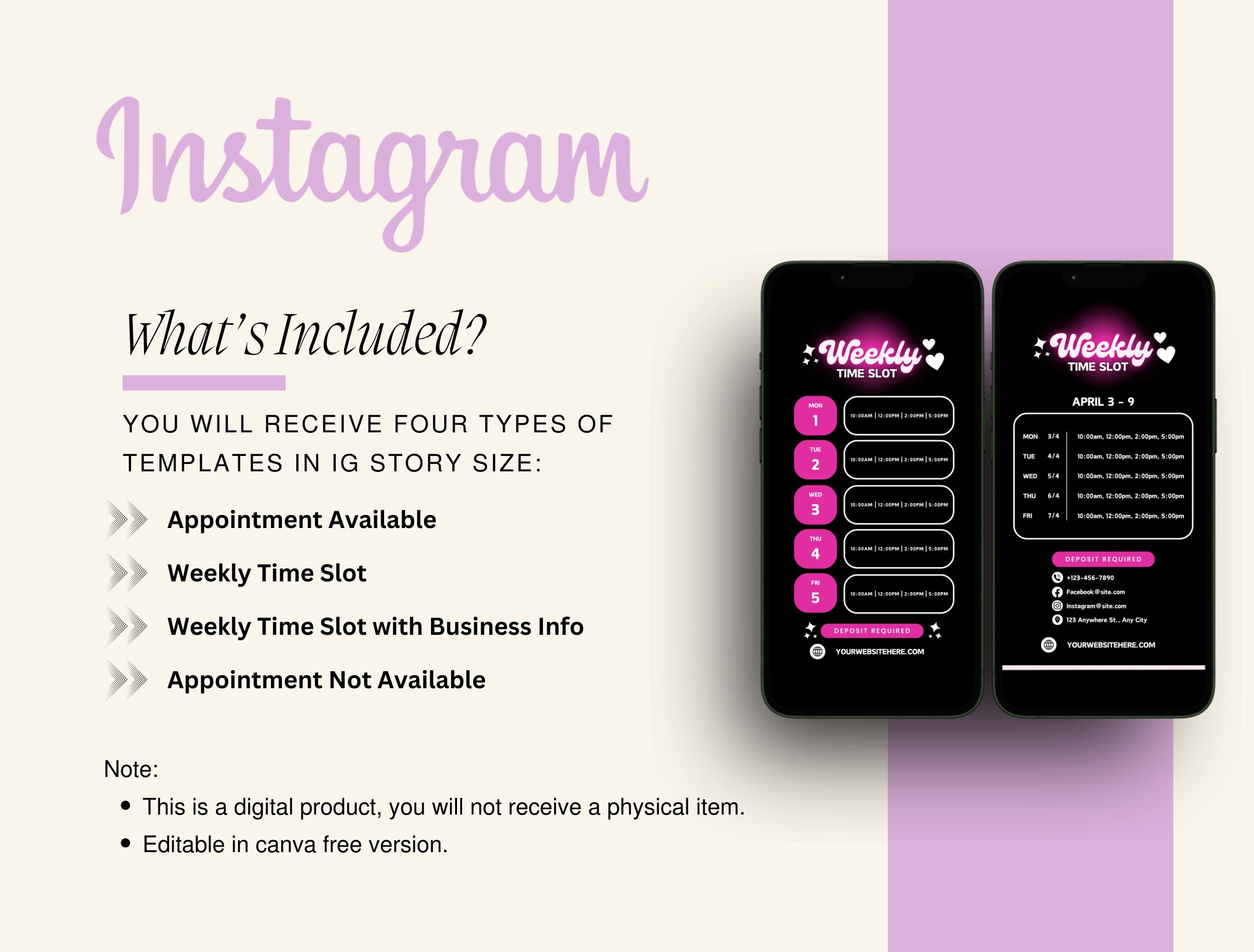 Weekly Time Slot Back Pink Template Canva, Social Media Instagram Story ...