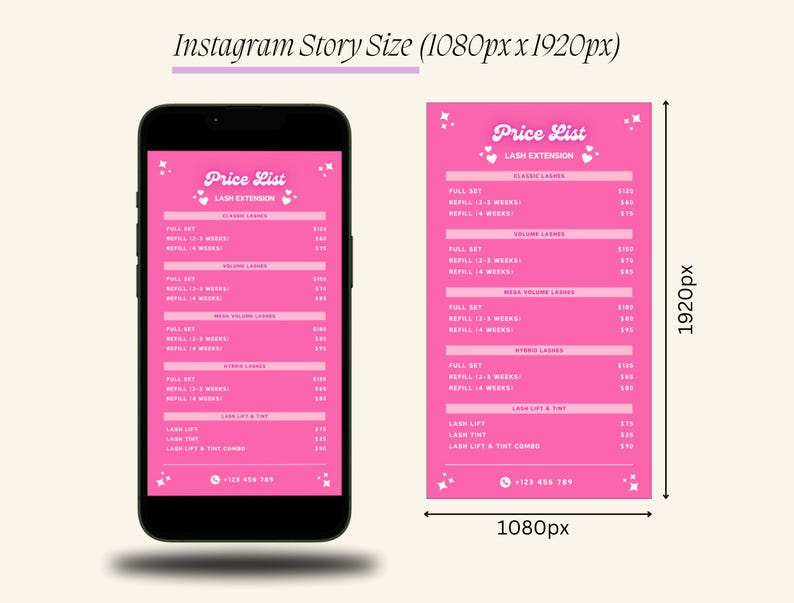 Puede incluir: Lista de precios rosa y blanca para extensiones de pesta&ntilde;as y lifting de pesta&ntilde;as. La lista incluye precios para juegos completos, rellenos y lifting de pesta&ntilde;as. El n&uacute;mero de tel&eacute;fono se encuentra en la parte inferior de la lista de precios.
