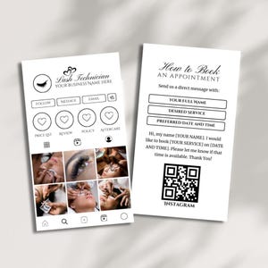 Lash Tech Visitenkarte, Lash Techniker Instagram Profil Vorlage Canva, QR-Code zum Scan der Karte, Anleitung zum Buchen der IG-Karte