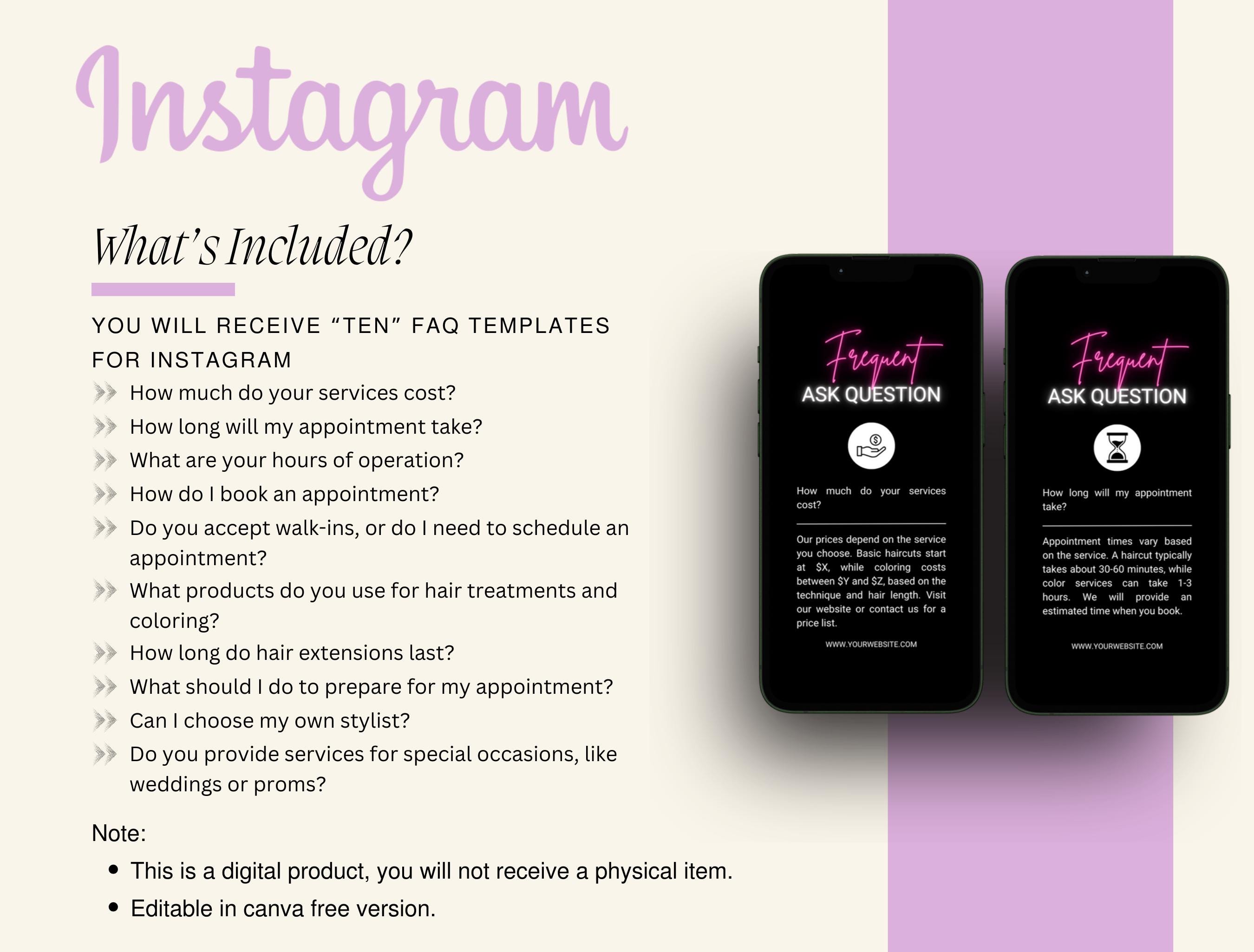 Faqs Template Instagram Editable Hair Salon Frequent Ask Question and Answer Canva Templates ...