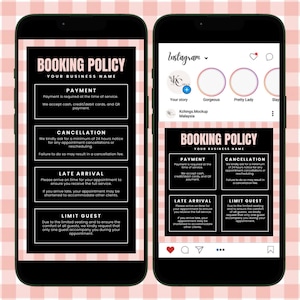 Editable Booking & Cancellation Policy Template | Instagram Post and Story | Pink Aesthetic Canva Template for Beauty Lash Business Branding