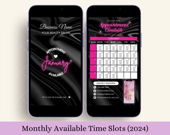 2024 Monthly Available Time Slot Pink Flyer templates for Lash Nail Hair Social Media Instagram Business Story Customer Time Schedule Update